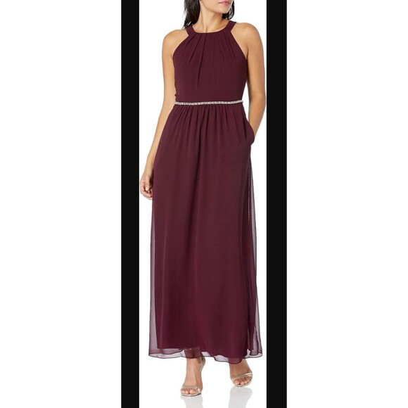 SLNY Evening Dress 6 Burgundy Red Elegant Embellished Gala Prom Wedding Party - Picture 9 of 9